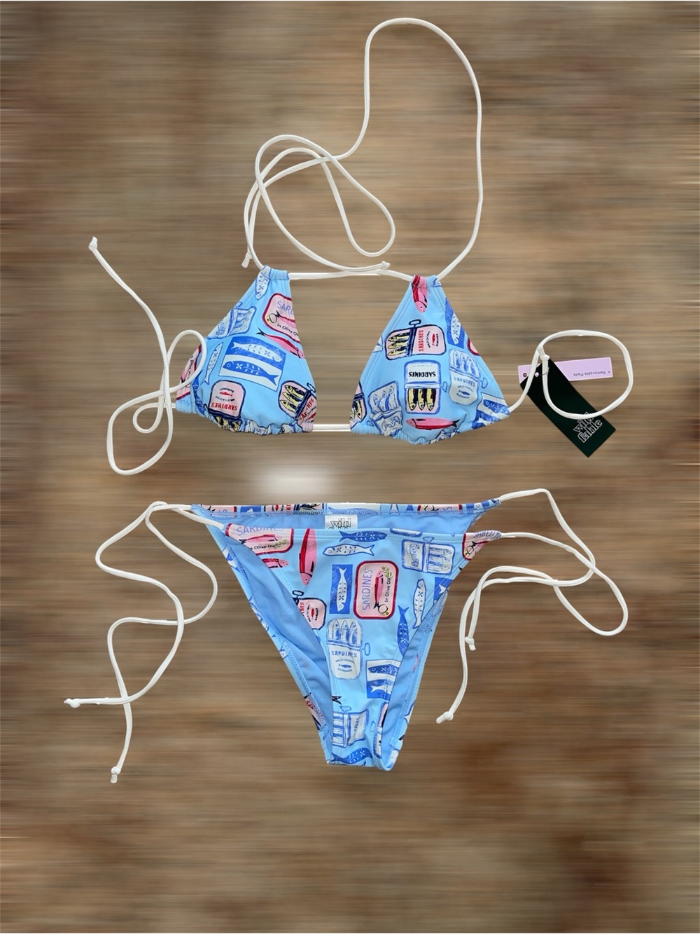 Wild Fable Sardine Print Halter Bikini Top Blue Fish Pattern - MEDIUM